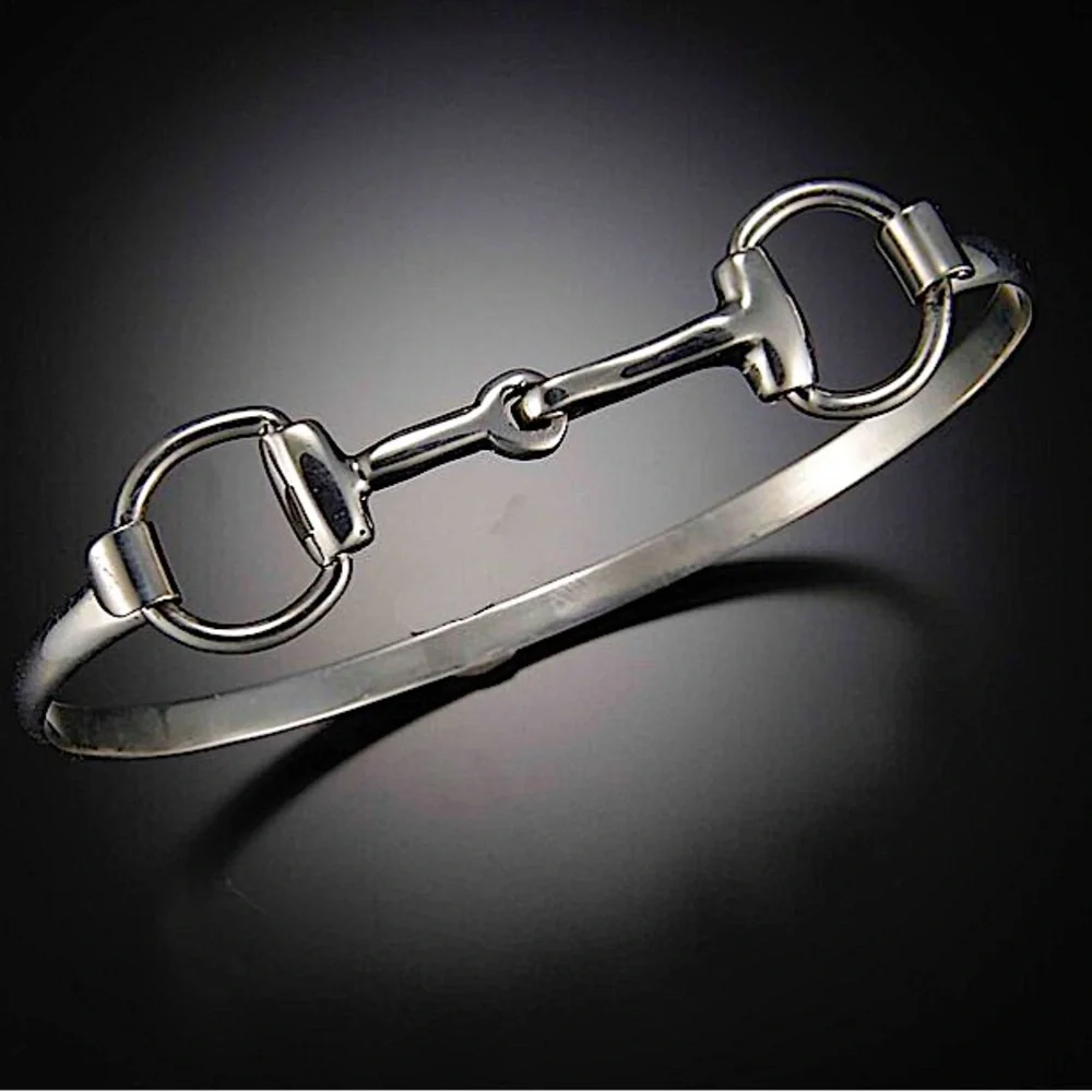 Sterling Silver HorseBit Design Unisex Bangle Bracelet - Picture 5 of 11